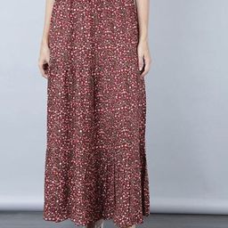 Aila Floral Printed Gathered Detailed Flared Maxi Skirt-38