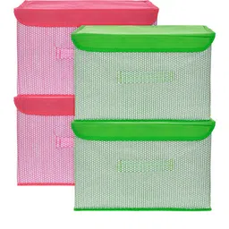 Kuber Industries Pink & Green 4 Pieces Self Design Foldable Multi-Utility Organisers image 3