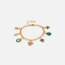 Accessorize London Women Gold-Toned & Green Crystals Armlet Bracelet image 2