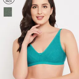 Clovia Pack Of 2 Teal & Green Non Padded Cotton Bra-image-30