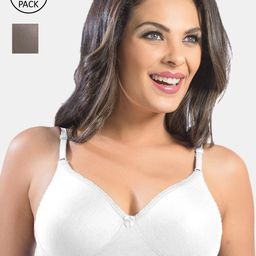 Sonari Pack Of 2 Brown & White Solid Seamless Regular Bra felongmbrownwhite32D-image-89