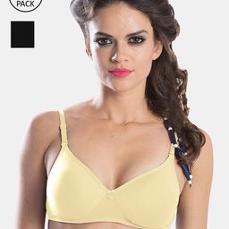 Sonari Pack of 2 Black & Beige Bra Lightly Padded T shirt Bra-image-16