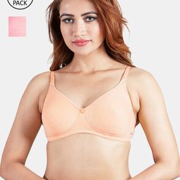 Sonari Set Of 2 Pink & Beige Non Padded & Non Wired Solid Bra-image-16