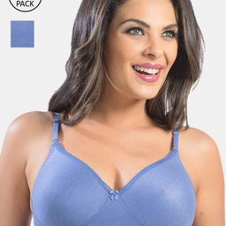 Sonari Women Pack of 2 Blue Seamless Non Padded Non Wired Regular Bra-image-5