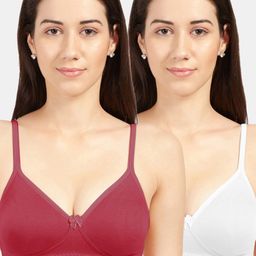 Sonari Pack Of 2 White & Red T-Shirt Bras - Wireless Non-Padded-image-19