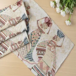 HOKIPO 4 Pieces Beige & Brown Printed Cotton Table Placemats-17
