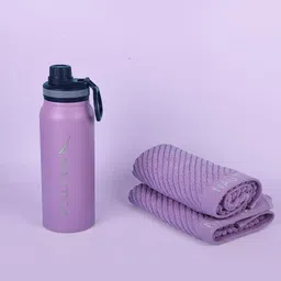 Nautica Purple Stainless Steel Printed Smart Vacuum Water Bottle With Gym Towels-image-6
