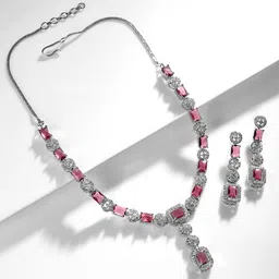 Rubans Rhodium Plated Ruby & Cubic Zicronia Studded Premium Drop Jewellery Set image 3