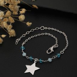 Carlton London Women Silver-Toned White & Blue Brass Rhodium-Plated Charm Beaded Bracelet-5