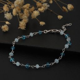Carlton London Women Silver-Toned & Turquoise Rhodium-Plated Charm Blue Beaded Bracelet-3