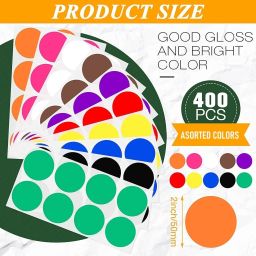 true-ally 400 Pcs Mix Color 2 Inch Round Dot Sticker Self Adhesive Label Writable Surface for Kids Activity , File Classification, Calendar Planner (Assorted Color) Paper Label image 2