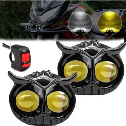 LED OWL Light [PVC] for Royal Enfield, All Bikes (Pack of 2)with red buton Fog Lamp Motorbike LED (12 V, 30 W)-image-1