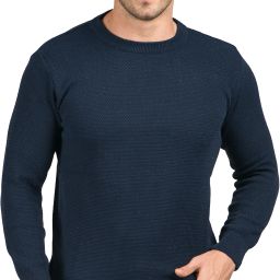 Men Solid Round Neck Dark Blue Sweater-image-52