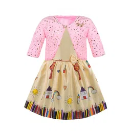 Wish Karo Girls Conversational Printed Silk Fit & Flare Dress With Jacket-image-66