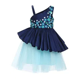 A Little Fable Girls Navy Blue Peony Garden Embellished Peplum Dress-image-67
