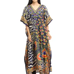 Exotic India Women  Abstract Print Kaftan Dress-image-64