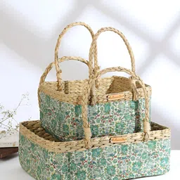 HABERE INDIA Bohemian Green & Beige 2Pcs Printed Regular Seagrass Fruits  Organisers-2