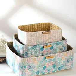HABERE INDIA Bohemian Brown & Blue 3Pcs Printed Regular Tray Organisers-15