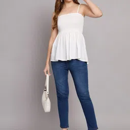 Vastralay Smocked Detail Shoulder Straps Peplum Top-image-78