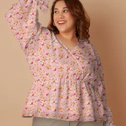 Zink Curve Plus Size Floral Printed Puff Sleeves Peplum Top-picture-10