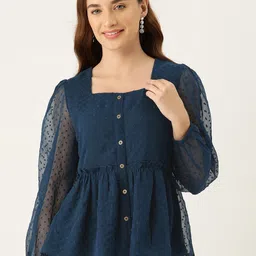 Slenor Puff Sleeve Georgette Peplum Top-image-66