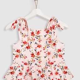 YK Peach-Coloured & Blue Floral Print Crepe Peplum Top-picture-37
