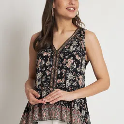 VELDRESS Floral Printed V-Neck Peplum Top-picture-0