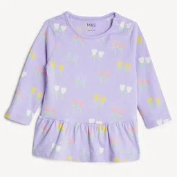 Marks & Spencer Girls Floral Print Peplum Pure Cotton Top-image-82
