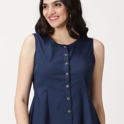 Saffron Threads Sleeveless Cotton Linen A-Line Top-image-3