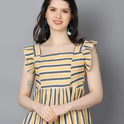Zuvino Striped Flutter Sleeves Cotton Peplum Top-picture-8