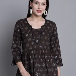 Roly Poly Ethnic Motifs Printed Cotton Peplum Top-image-41