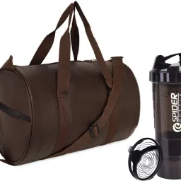 20 L Gym Duffel Bag - Premium Quality sport bag for gym and travel with spider protein shaker bottle - Brown, Black-image-91