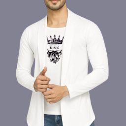 Men Asymmetric Full Sleeve White Shrug-image-59