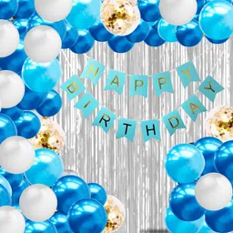 party midlinkerz Solid Happy Birthday Balloons Decoration Kit 42 Pcs, 1 set of Blue 13Pcs "Happy Birthday" alphabet Birthday Banner and 36pcs HD Metallic Balloons(Blue, Silver & Light Blue) and 4Pcs Golden Confetti Balloons with 2 Pcs Silver Backdrop and 1Pc Ribbon free for Happy Birthday Balloons Decorations Items, with Birthday Letters Banner, Latex Metallic Balloons (Multicolor, Pack of 42)-picture-35