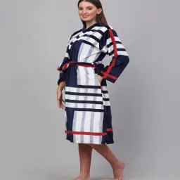 klotthe Multicolor Checkered Woolen Women Bath Robe With Belt (S)-picture-24