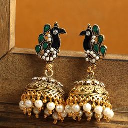 ANIKAS CREATION Green & Gold-Plated Peacock Shaped Jhumkas-image-68