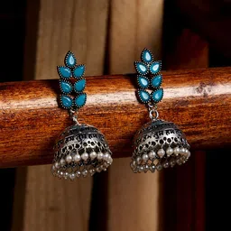 PANASH Silver-Toned & Blue Contemporary Jhumkas-16