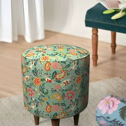 Chumbak Green & Yellow Indian Summer Printed Round French Pouffe-29