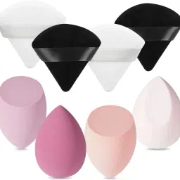 4Pcs Makeup Sponge Blender with Egg Case with 4Pcs Powder Puff Triangle 8PCS SET-12