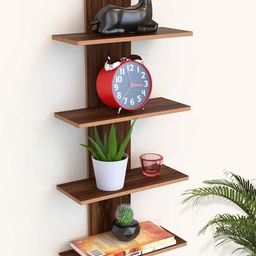 Home Sparkle Brown Solid 4 Tier Wall Mounted Utility Column Spine Floating Shelf image 1