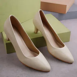 Get Glamr Cream-Coloured Kitten Pumps-48
