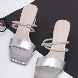 SHUZ TOUCH Women Silver-Toned Block Heels-image-60