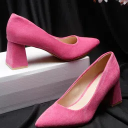 Flat n Heels Suede Closed Back Block Pumps image 1