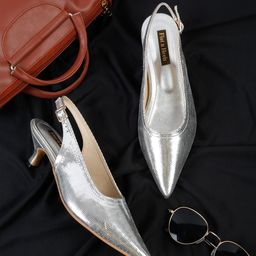 Flat n Heels Pointed Toe Textured Kitten Mules With Buckle Closure-20