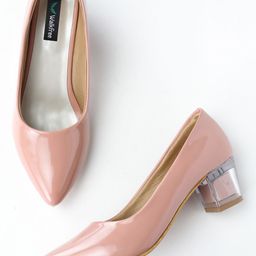 Walkfree Peach-Coloured Printed Block Pumps-55