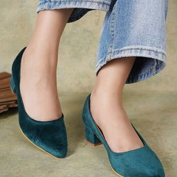 DressBerry Green Velvet Block Pumps Heels-43