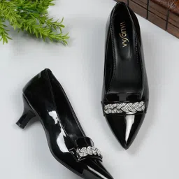 VALIOSAA Pointed Toe Embellished Kitten Pumps-12
