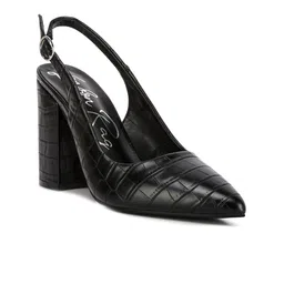 London Rag Macha Pointed Toe Textured Block Pumps With Buckle Closure-7