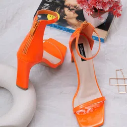 Sherrif Shoes Orange Striped Party Block Pumps-picture-47