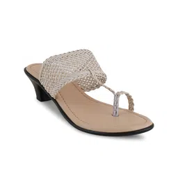 Mast & Harbour Cream-Coloured Textured Open Toe Block Heels image 2